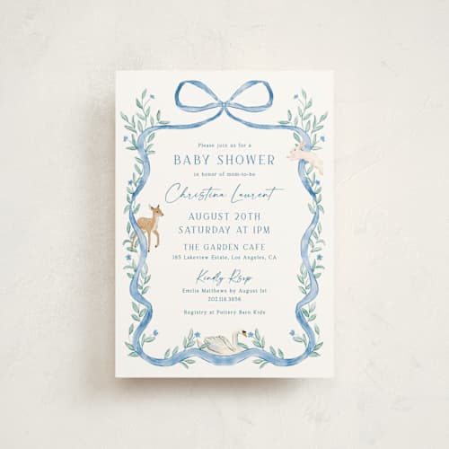 This is a blueberry baby shower postcards with standard by Elly called ribbon garden printing on signature in postcard