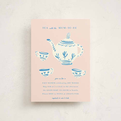 This is a blush baby shower postcards with standard by Ani Somi called china tea set printing on signature in postcard