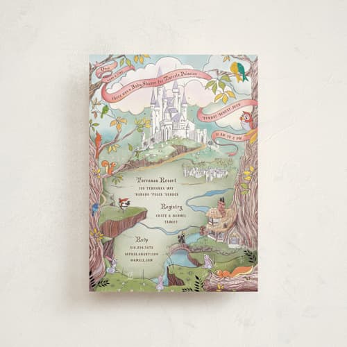 This is a mint baby shower postcards with standard by Becky Nimoy called sleeping beauty storybook forest printing on signature in postcard