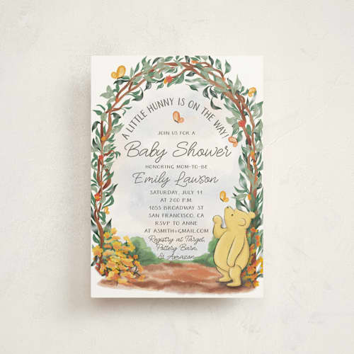 This is a honey baby shower postcards with standard by The Savage Label called vintage winnie the pooh baby shower invite printing on signature in postcard