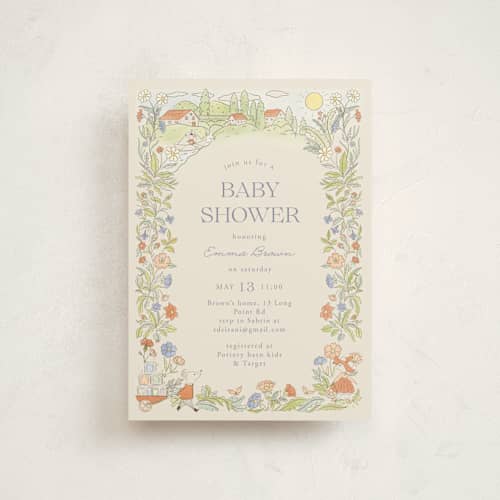 This is a vanilla baby shower postcards with standard by Sabrin Deirani called vintage magic town printing on signature in postcard