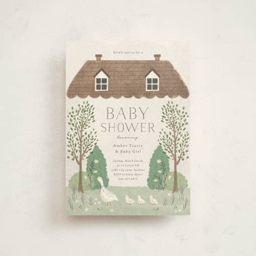 This is a cream baby shower postcards with standard by Kiersten Garner called cottage baby printing on signature in postcard