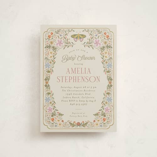 This is a moss baby shower postcards with standard by Joanna Griffin called vintage butterfly printing on signature in postcard