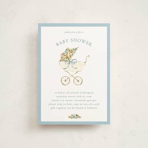 This is a sky baby shower postcards with standard by Sarah Knight called pram printing on signature in postcard