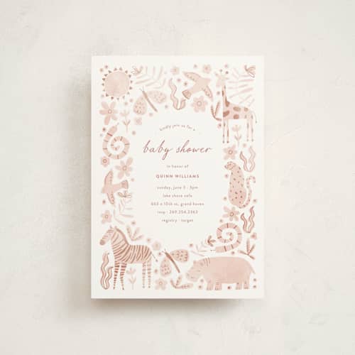 This is a sherbet baby shower postcards with standard by Pixel and Hank called creatures printing on signature in postcard