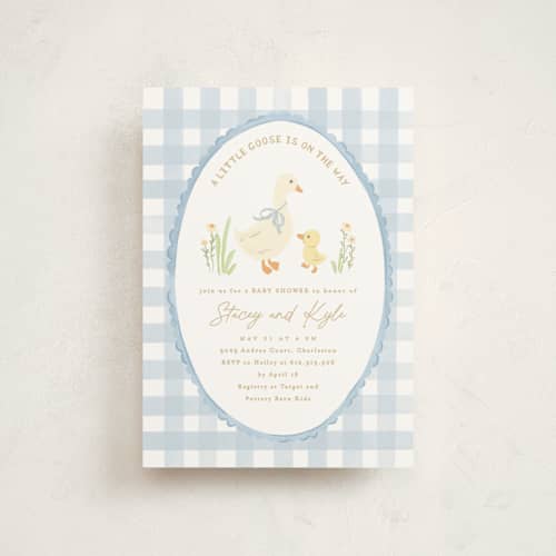 This is a sky baby shower postcards with standard by Creo Study called vintage goose printing on signature in postcard