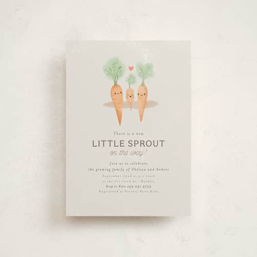 This is a grain baby shower postcards with standard by Itsy Belle Studio called little sprout printing on signature in postcard