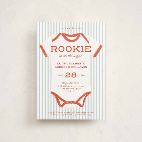 This is a cherry baby shower postcards with standard by Paper Raven Co. called rookie season printing on signature in postcard