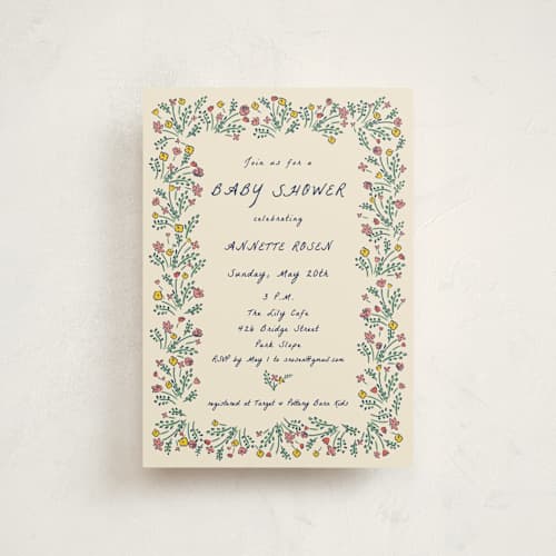 This is a midnight baby shower postcards with standard by Sarah Rosenthal called blossoming love printing on signature in postcard