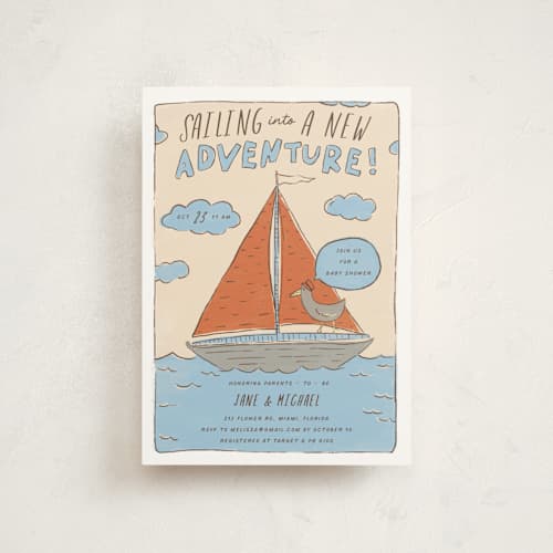This is a buoy baby shower postcards with standard by Vera Lim called sail ahoy printing on signature in postcard