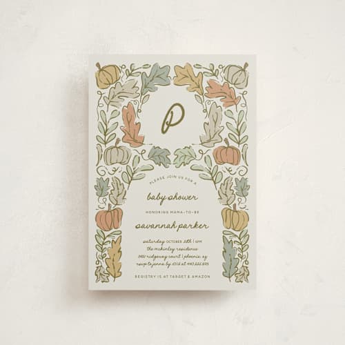 This is a natural baby shower postcards with standard by Kelly Watkins called vintage autumn printing on signature in postcard