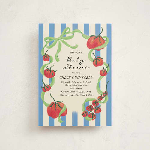 This is a lime baby shower postcards with standard by Jackie Crawford called petit pomodoro printing on signature in postcard