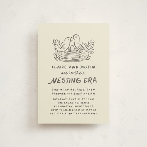 This is a beetle baby shower postcards with standard by Creo Study called nesting era printing on signature in postcard