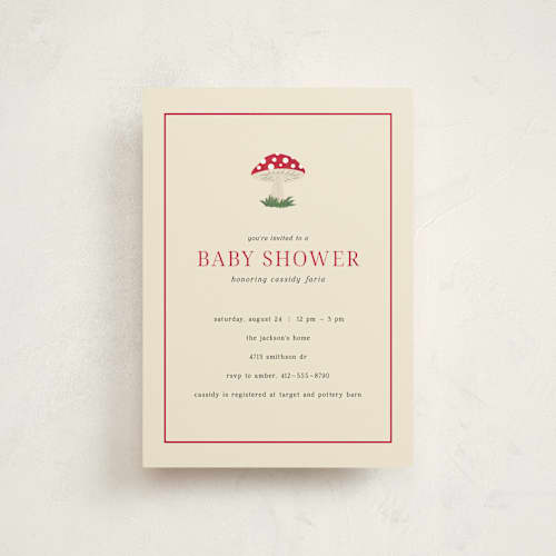 This is a berry baby shower postcards with standard by Ilene Guy called little mushroom printing on signature in postcard
