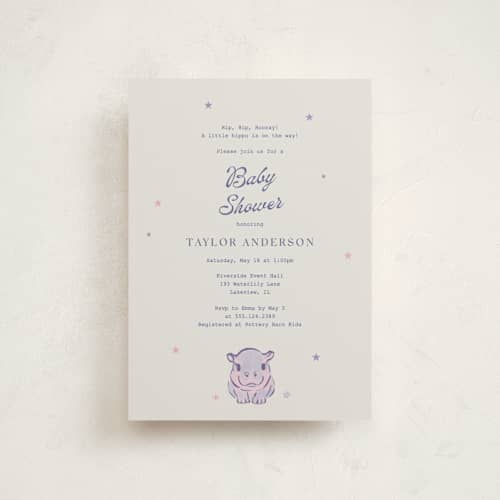 This is a twilight frost baby shower postcards with standard by Cass Loh called baby hippo printing on signature in postcard