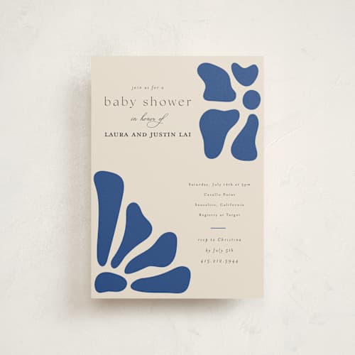 This is a cobalt baby shower postcards with standard by Joyce Pinheiro called modern bloom printing on signature in postcard