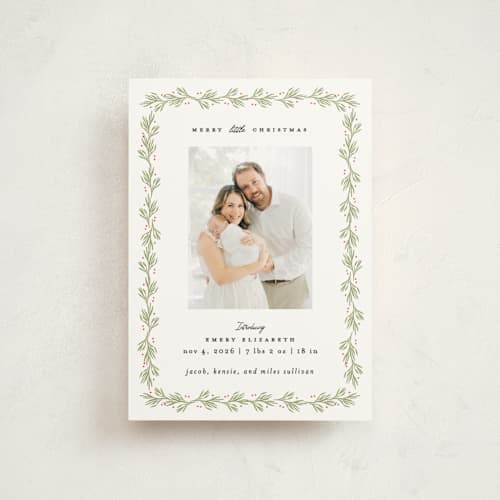 This is a mistletoe babys first christmas with standard by Julie Murray called little christmas printing on signature in postcard