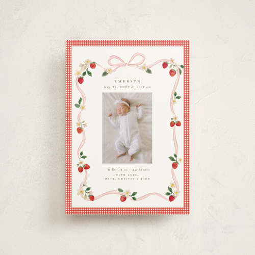 This is a cherry blossom petite birth announcements with standard by Itsy Belle Studio called fraises de bois printing on signature in petite