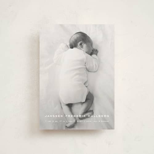 This is a pearl petite birth announcements with standard by chocomocacino called pastizzi printing on signature in petite