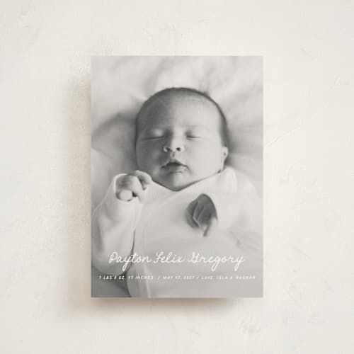 This is a milk petite birth announcements with standard by chocomocacino called cassatina printing on signature in petite