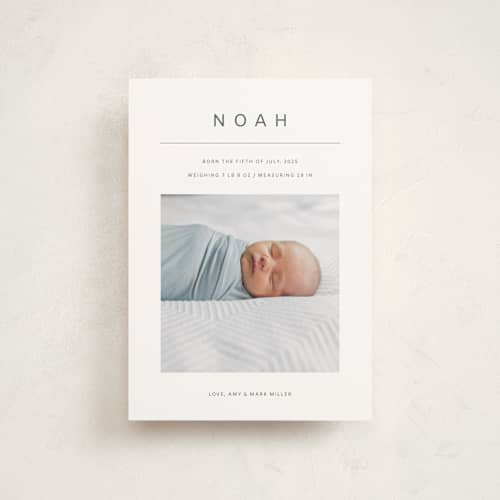 This is a cotton petite birth announcements with standard by Ani Somi called noah printing on signature in petite