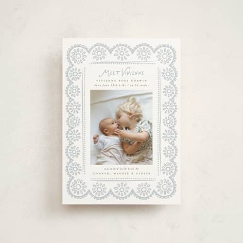This is a cloud petite birth announcements with standard by Laura Hankins called handdrawn eyelet printing on signature in petite