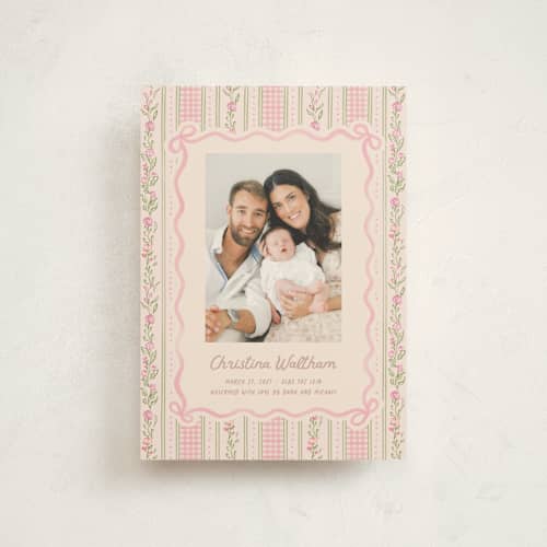 This is a ballet slipper petite birth announcements with standard by Creo Study called cottagecore wallpaper printing on signature in petite