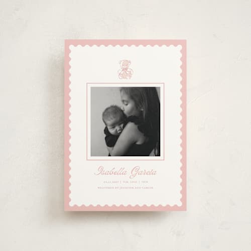 This is a petal petite birth announcements with standard by Teju Reval called sweet teddy bear printing on signature in petite