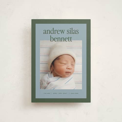 This is a fern petite birth announcements with standard by Kelly Watkins called classic color printing on signature in petite