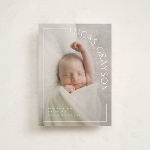 This is a snow petite birth announcements with standard by Lauren Chism called take shape printing on signature in petite