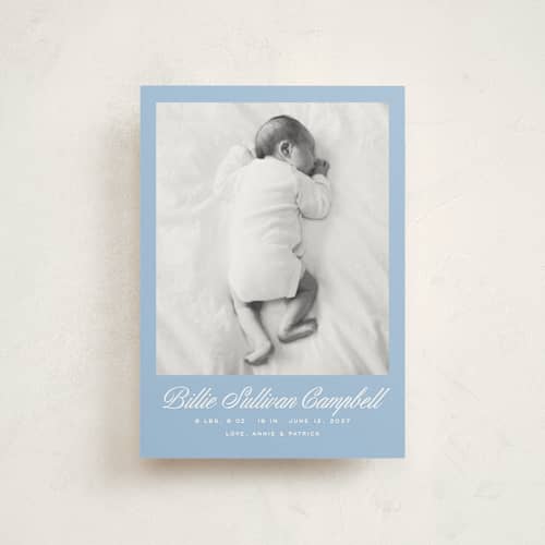This is a chambray petite birth announcements with standard by Megan Davis called chambray printing on signature in petite