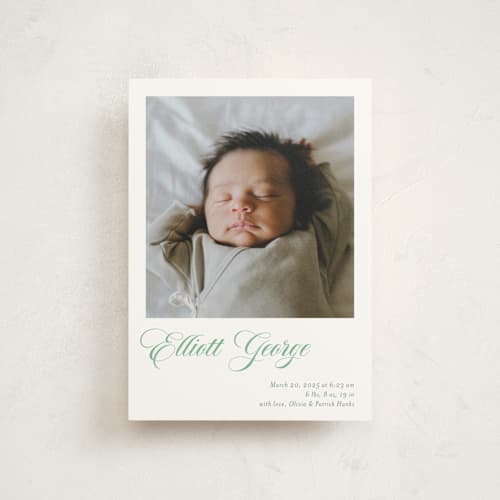 This is a clover petite birth announcements with standard by Megan Davis called hollis printing on signature in petite