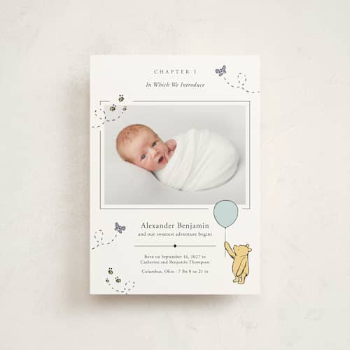 This is a cloud petite birth announcements with standard by Heather Schertzer called disney sweetest adventure printing on signature in petite