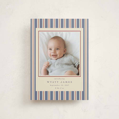 This is a lake petite birth announcements with standard by Robert and Stella called colorful stripes printing on signature in petite