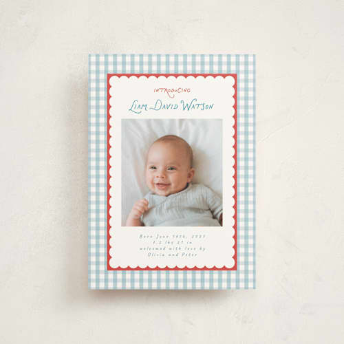 This is a picnic petite birth announcements with standard by Christy Hy Lee called playful pattern printing on signature in petite