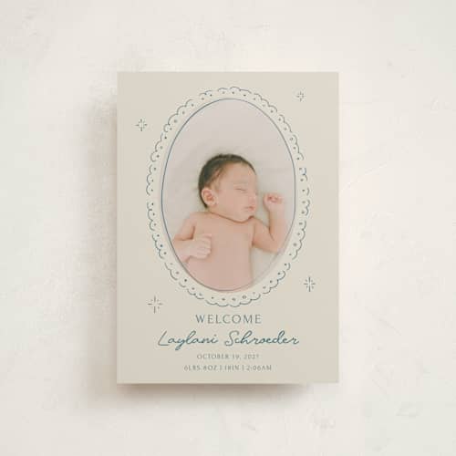 This is a deep pond birth announcement postcards with standard by Zove Ahhh called doodle frame printing on signature in postcard