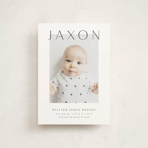 This is a ash birth announcement postcards with standard by Lehan Veenker called lift printing on signature in postcard