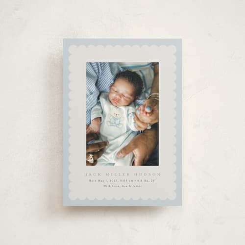 This is a sky birth announcement postcards with standard by Nicoletta Savod called charmed printing on signature in postcard
