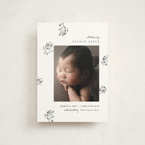 This is a lily of the valley birth announcement postcards with standard by Pixel and Hank called the flora printing on signature in postcard