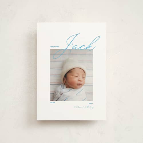 This is a ocean birth announcement postcards with standard by Jen Ramsey called congratulations printing on signature in postcard