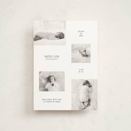This is a sugar birth announcement postcards with standard by Owl and Toad called keepsake printing on signature in postcard