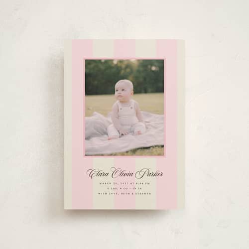 This is a fragola birth announcement postcards with standard by Megan Davis called gelato printing on signature in postcard