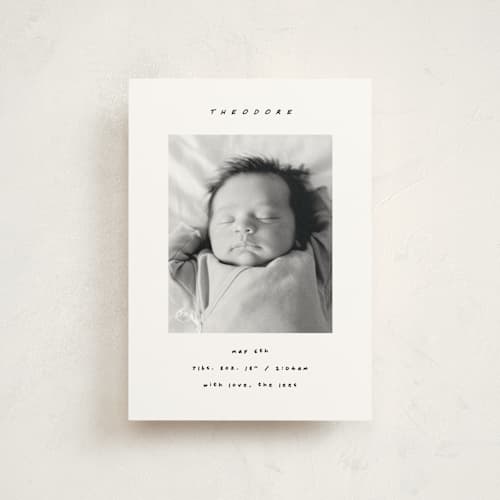 This is a snow birth announcement postcards with standard by AK Graphics called pano printing on signature in postcard