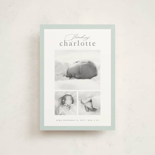 This is a pool birth announcement postcards with standard by Sarah Curry called little gallery printing on signature in postcard