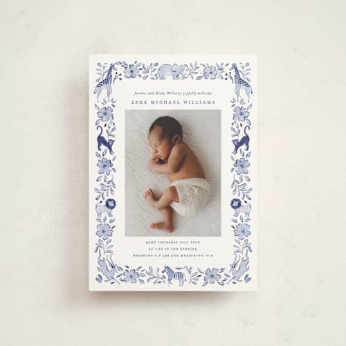 This is a ink birth announcement postcards with standard by Sarah Knight called wild one printing on signature in postcard