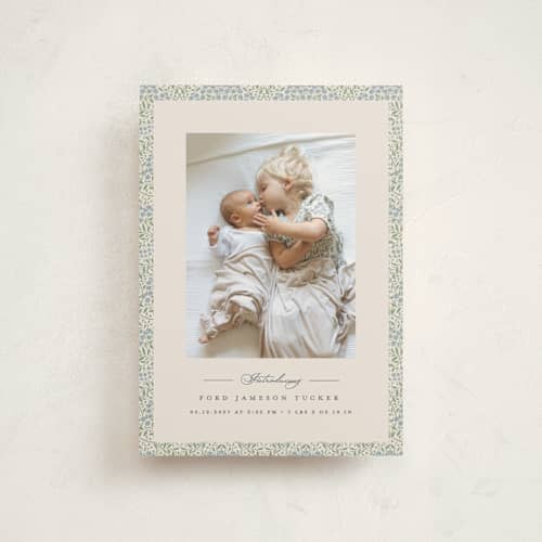 This is a meadow birth announcement postcards with standard by Erica Krystek called parisienne printing on signature in postcard