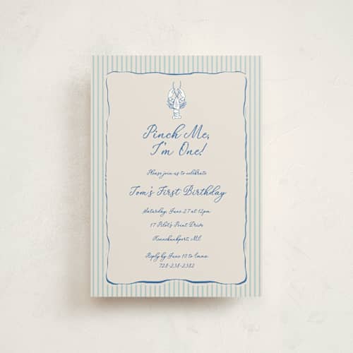 This is a marine petite kids birthday invitations with standard by Lucrecia Caporale called easide serenade printing on signature in petite