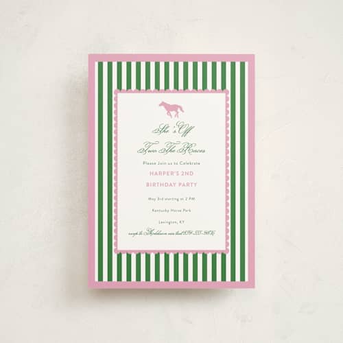 This is a bubblegum petite kids birthday invitations with standard by Ashlee Townsend called derby party printing on signature in petite