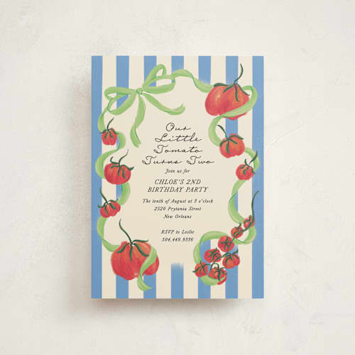 This is a lime petite kids birthday invitations with standard by Jackie Crawford called petit pomodoro printing on signature in petite