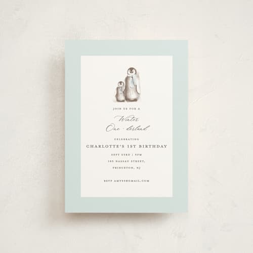 This is a ice petite kids birthday invitations with standard by Teju Reval called penguins printing on signature in petite